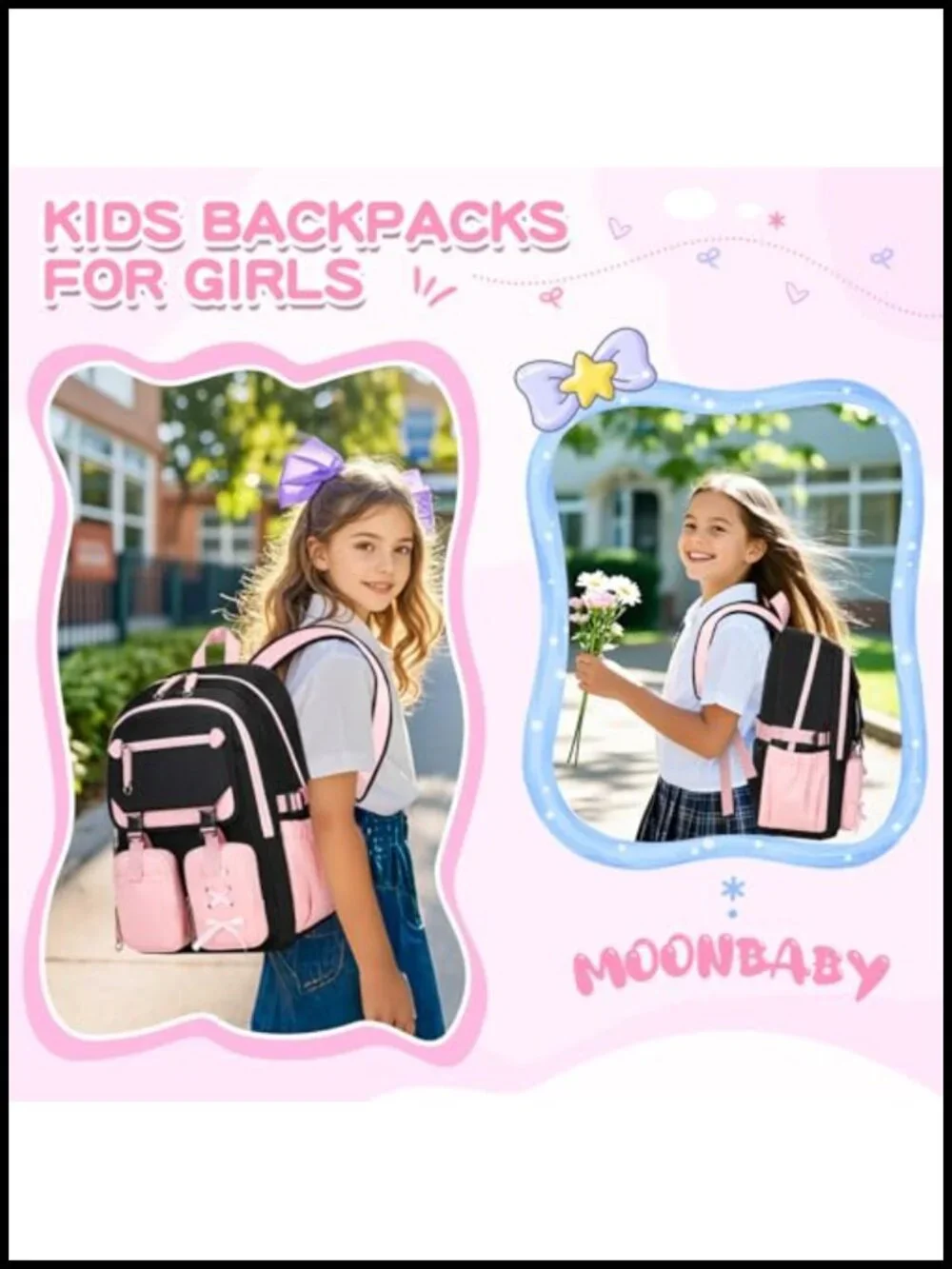 Girls Backpack Set with Lunch Box & Pencil Case, Polyester, 15.6